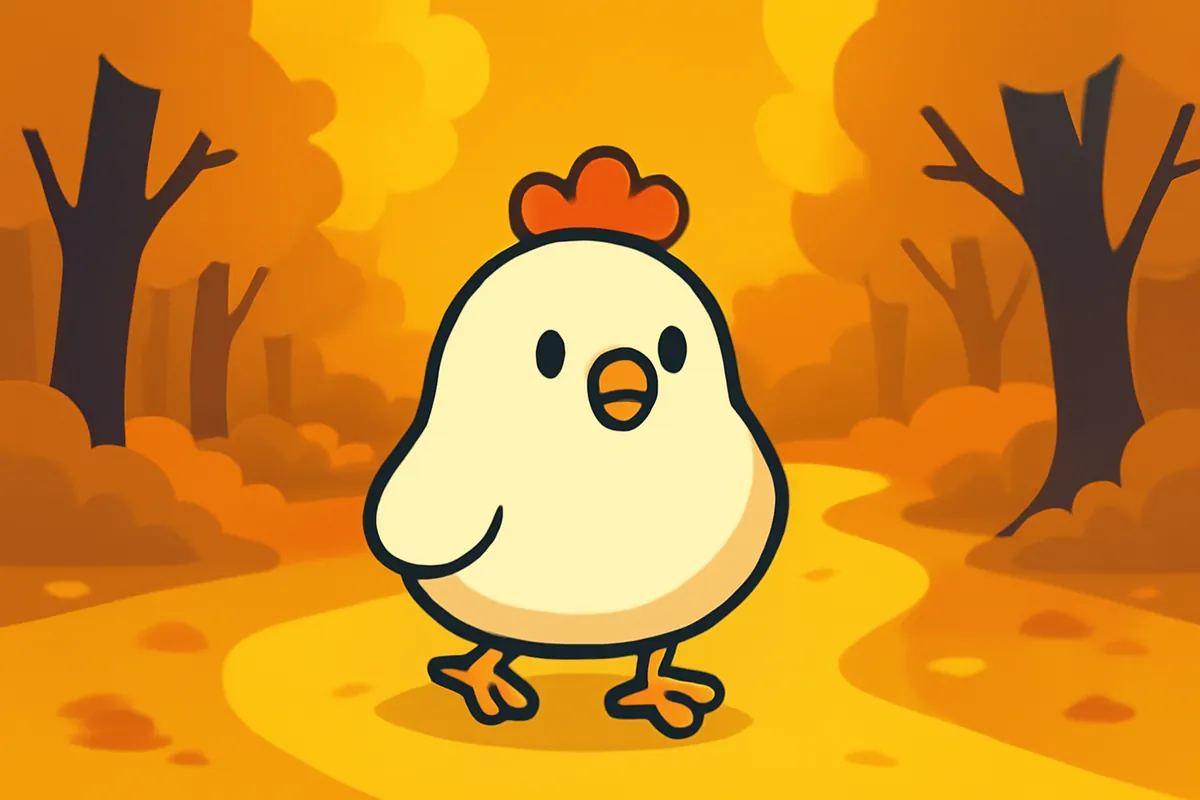 Illusztráció: a Chicken Road tyúkja egy országúton